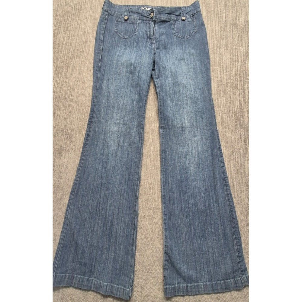 NY&Co women's flare low rise denim blue jeans flap‎ pockets 10 Y2K/Vintage style
